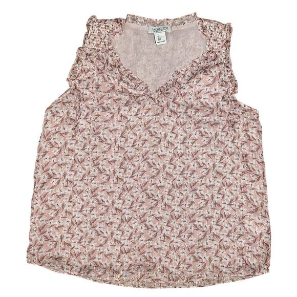 Rachel Zoe Sleeveless Ruffled Peach w/ Gold Thread Accents Floral Top Small - Picture 1 of 6